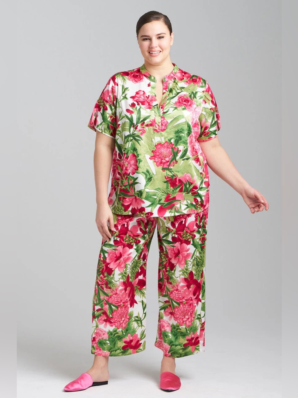 Natori Enchanted Peony Satin Pajama Set Floral Women’s Size 2X NWT